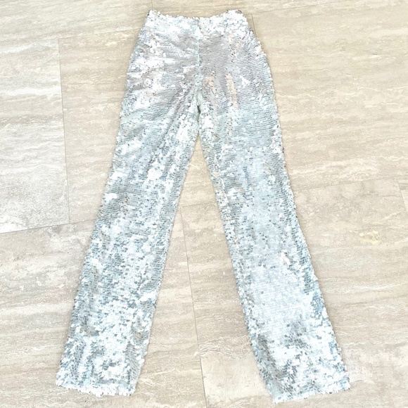 ILA Glide Sequin Silver Straight Trousers - Picture 5 of 13